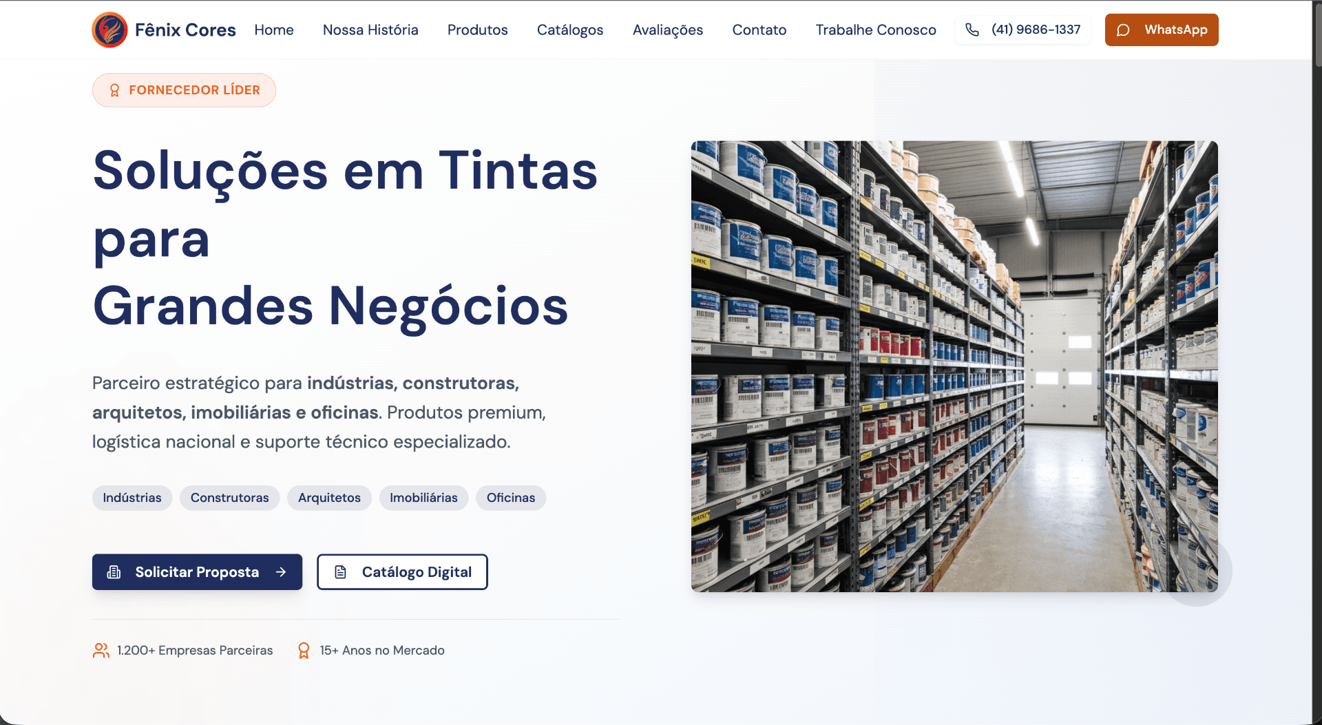 Fênix Cores: site para distribuidora de tintas